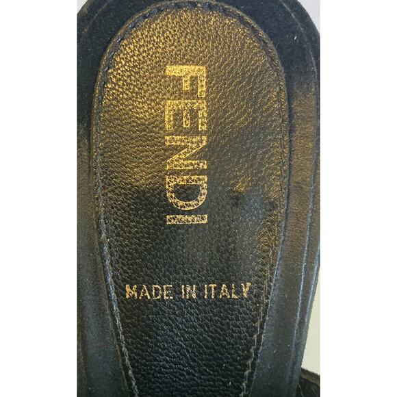 FENDI Black Suede Sandals Peep Toe Pumps Heels Size 35 US 5 - Picture 8 of 9